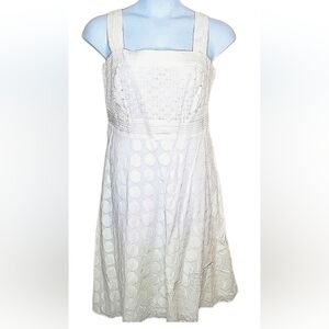 Eyelet Fit and Flare Midi Dress Size 14W Cotton Circle Pattern Smocked Coquette